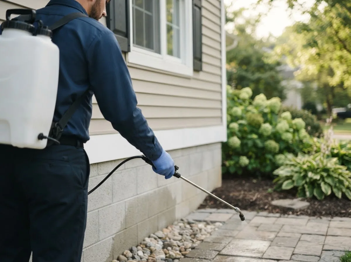 Pest control technician inspecting a home in Plantersville, TX